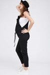 Women's Cotton Black maternity & post natal long Overalls with adjustable straps and under the bump tie