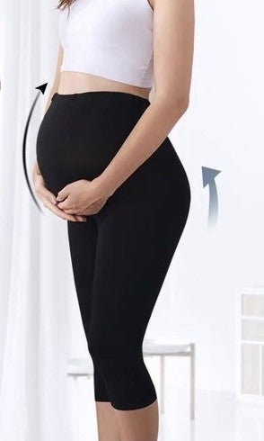 Women's Black Over the Bump 3/4 length stretch cotton Maternity leggin –  Joli-Glo Maternity