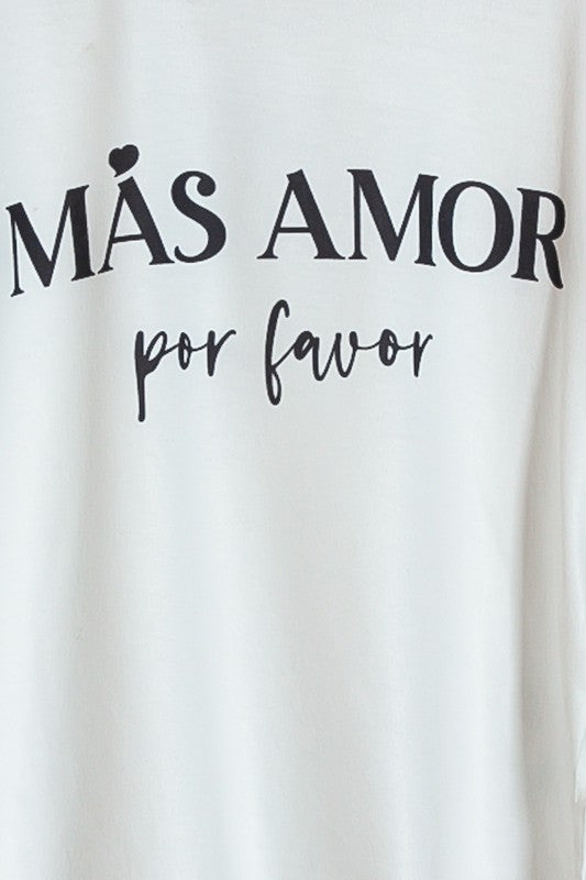 Girls white puff sleeve cotton "Mas Amor por favor" T-shirt and black linen shorts - Kids clothing