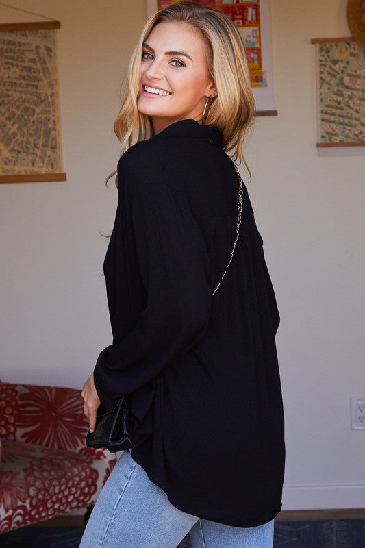 Women's black Plus Size maternity & post natal button Up Flowy Top