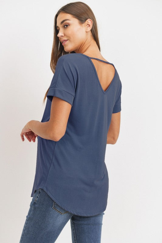 Women's Drop shoulder V neck and V back Navy Blue Maternity T-Shirt