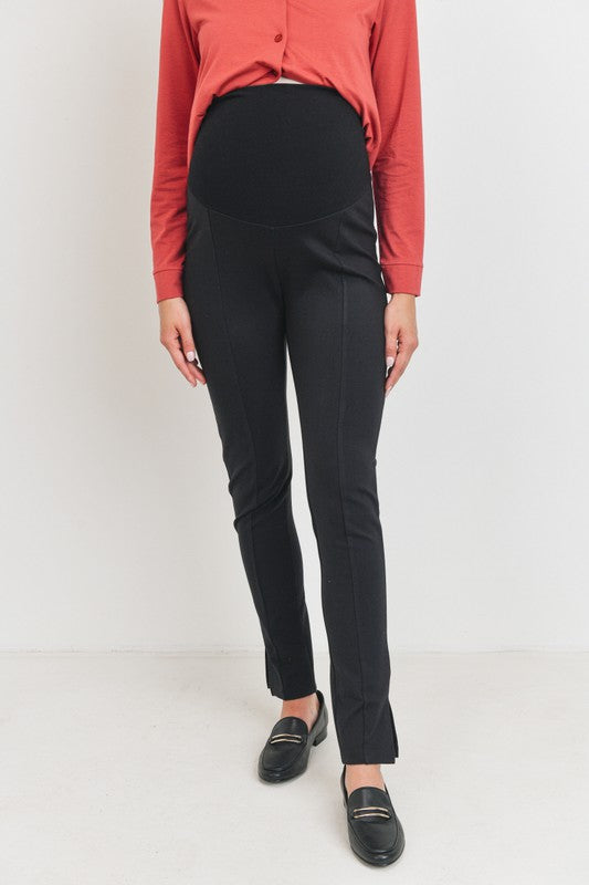 Women's black viscose nylon slim leg over the bump maternity pants