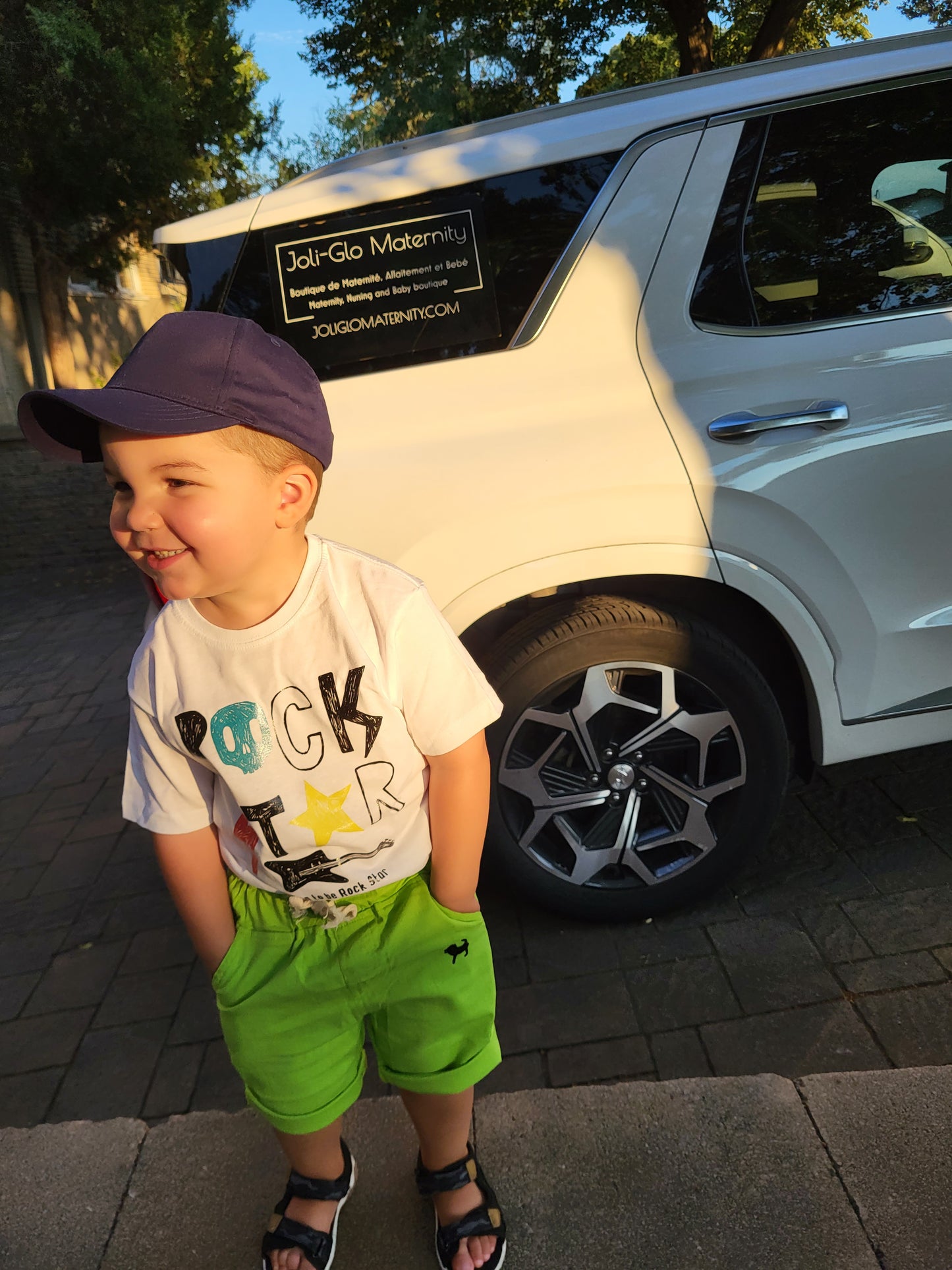 Boys "Rock Star" Tee and lime green cotton shorts set - Kids clothes