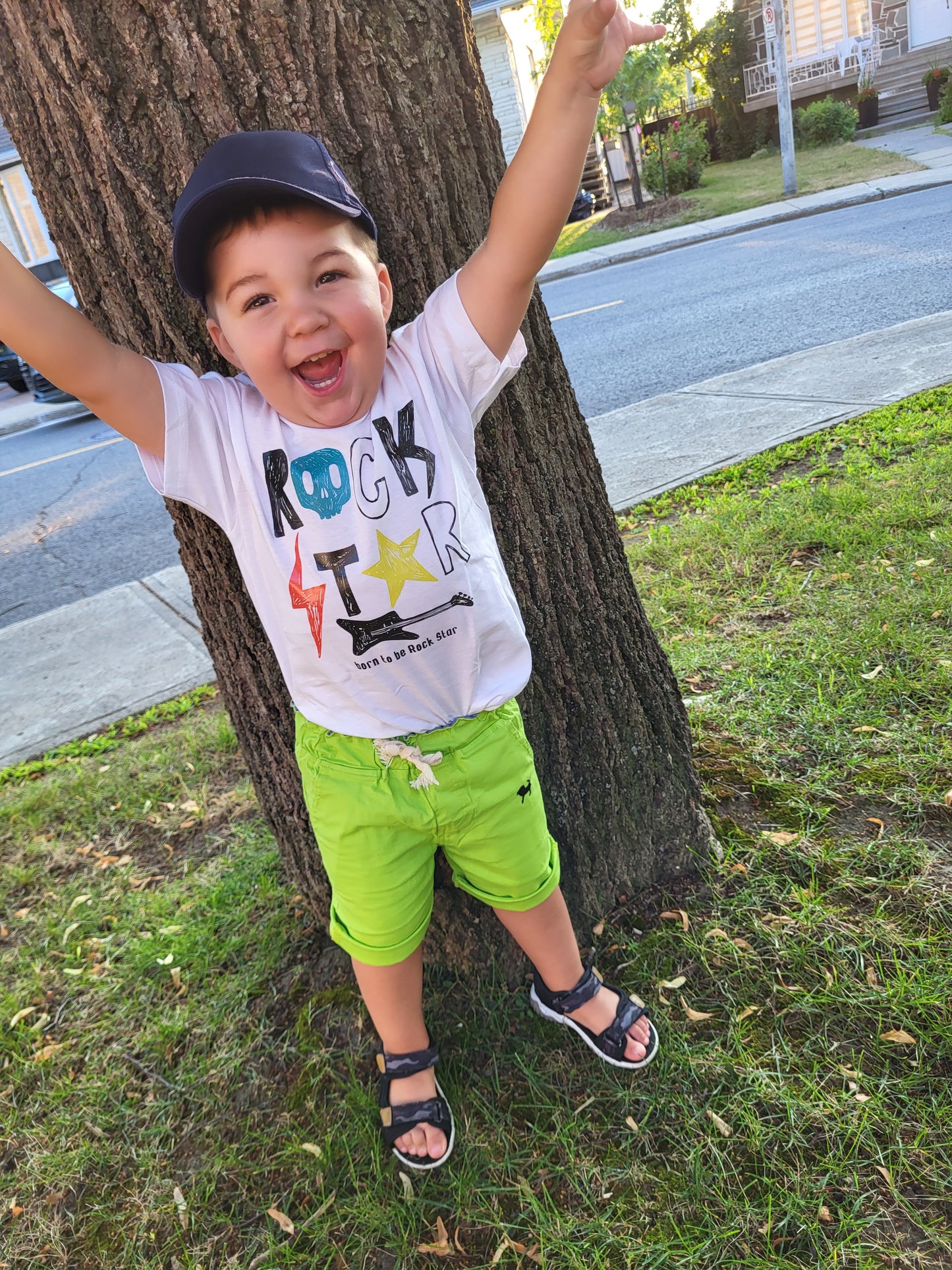 Boys "Rock Star" Tee and lime green cotton shorts set - Kids clothes