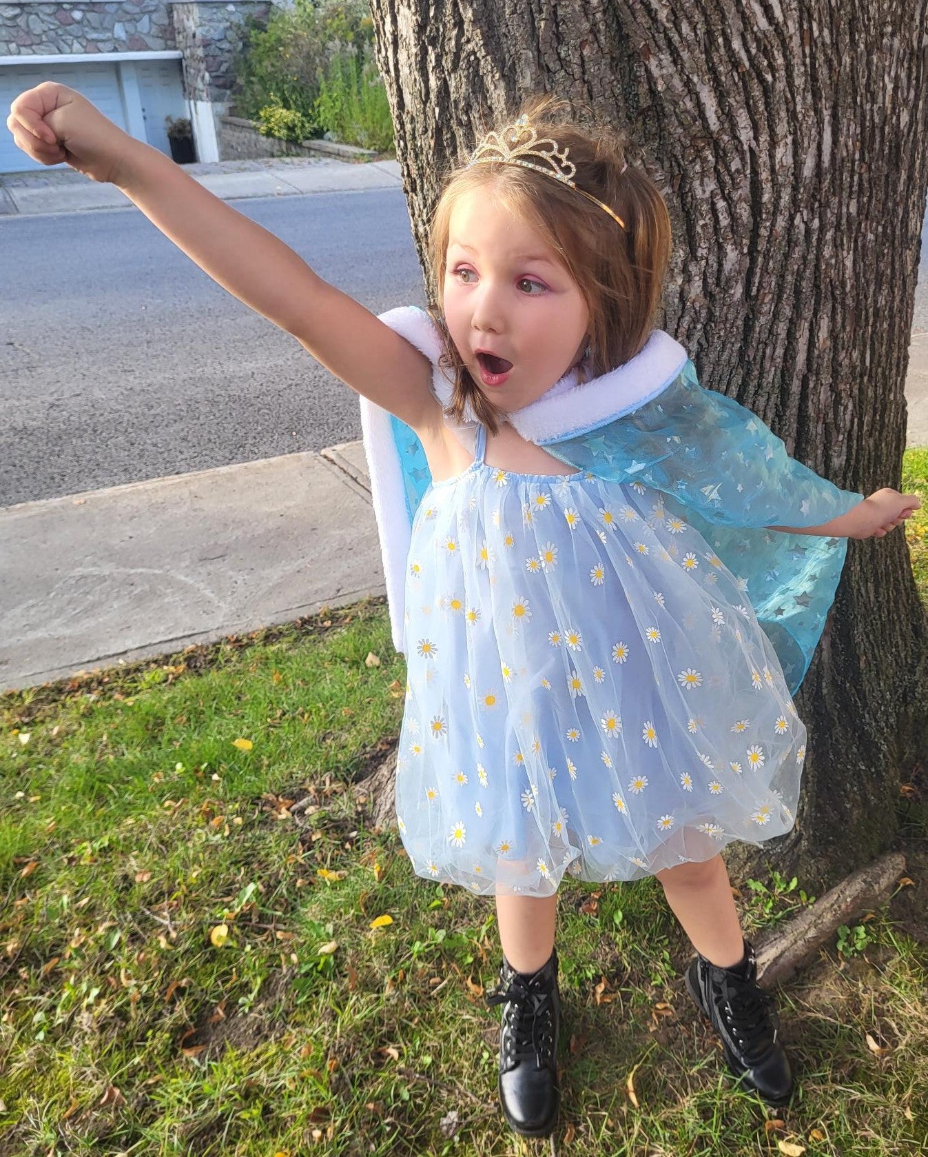 Little girl Cap sleeve flowy chiffon lined floral embroidered blue tutu dress with back tie - kids clothing