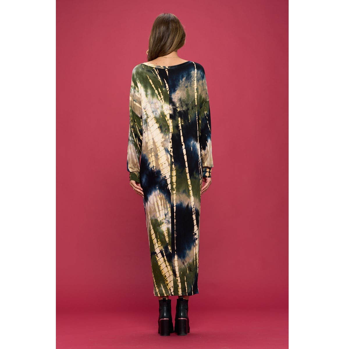 Women's maternity & Post natal black tie dye long sleeve maxi dress