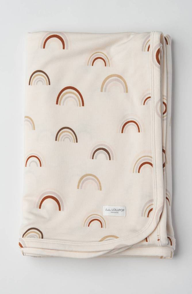 Baby's Stretch Knit ivory and rainbow Blanket In TENCEL™ - Loulou lollipop