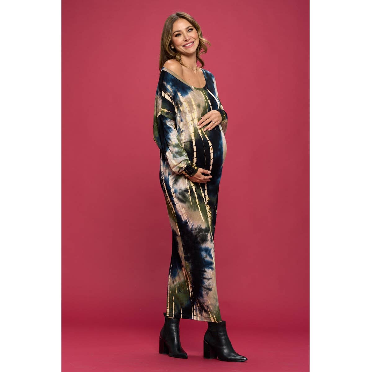 Women's maternity & Post natal black tie dye long sleeve maxi dress