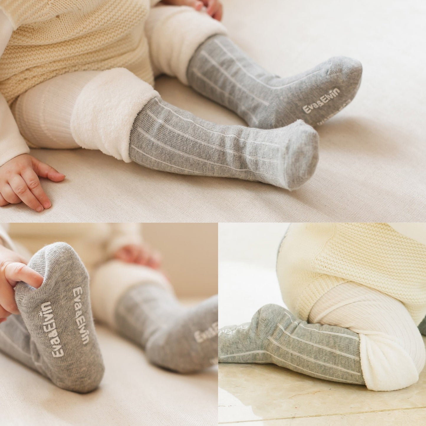 Toddler girls' faux fur cuff grey knee socks