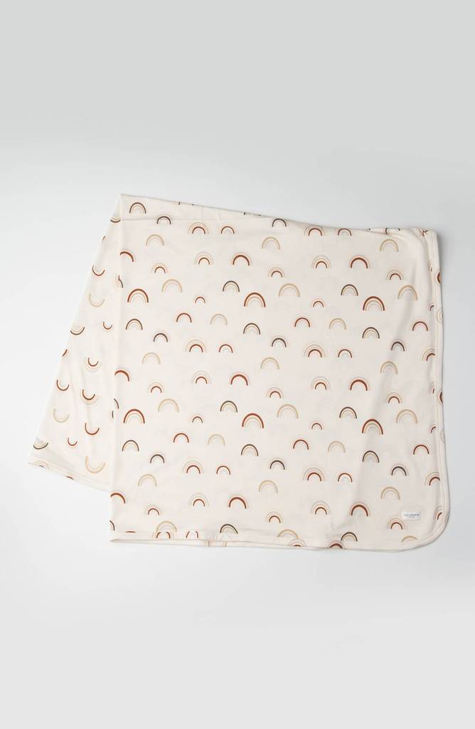 Baby's Stretch Knit ivory and rainbow Blanket In TENCEL™ - Loulou lollipop