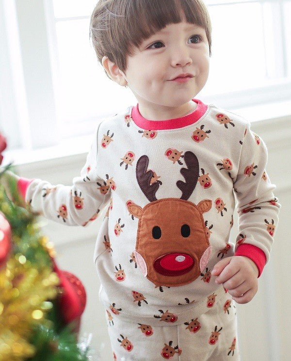 Toddler unisex cotton reindeer 2 piece beige pajama
