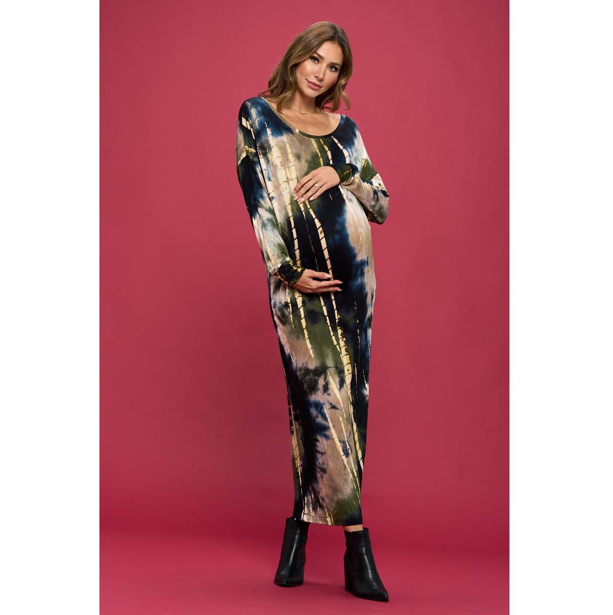 Women's maternity & Post natal black tie dye long sleeve maxi dress
