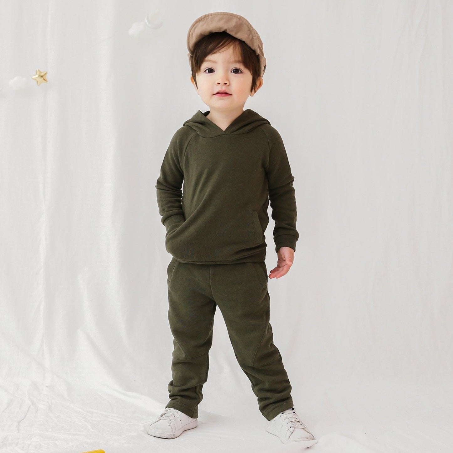 Toddle 2 piece olive cotton hoodie and pant set