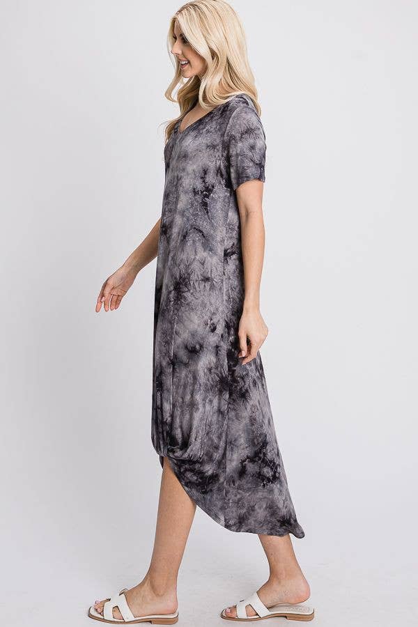 Women's Maternity & Post natal Front twist short sleeve grey/black tie dye maxi dress