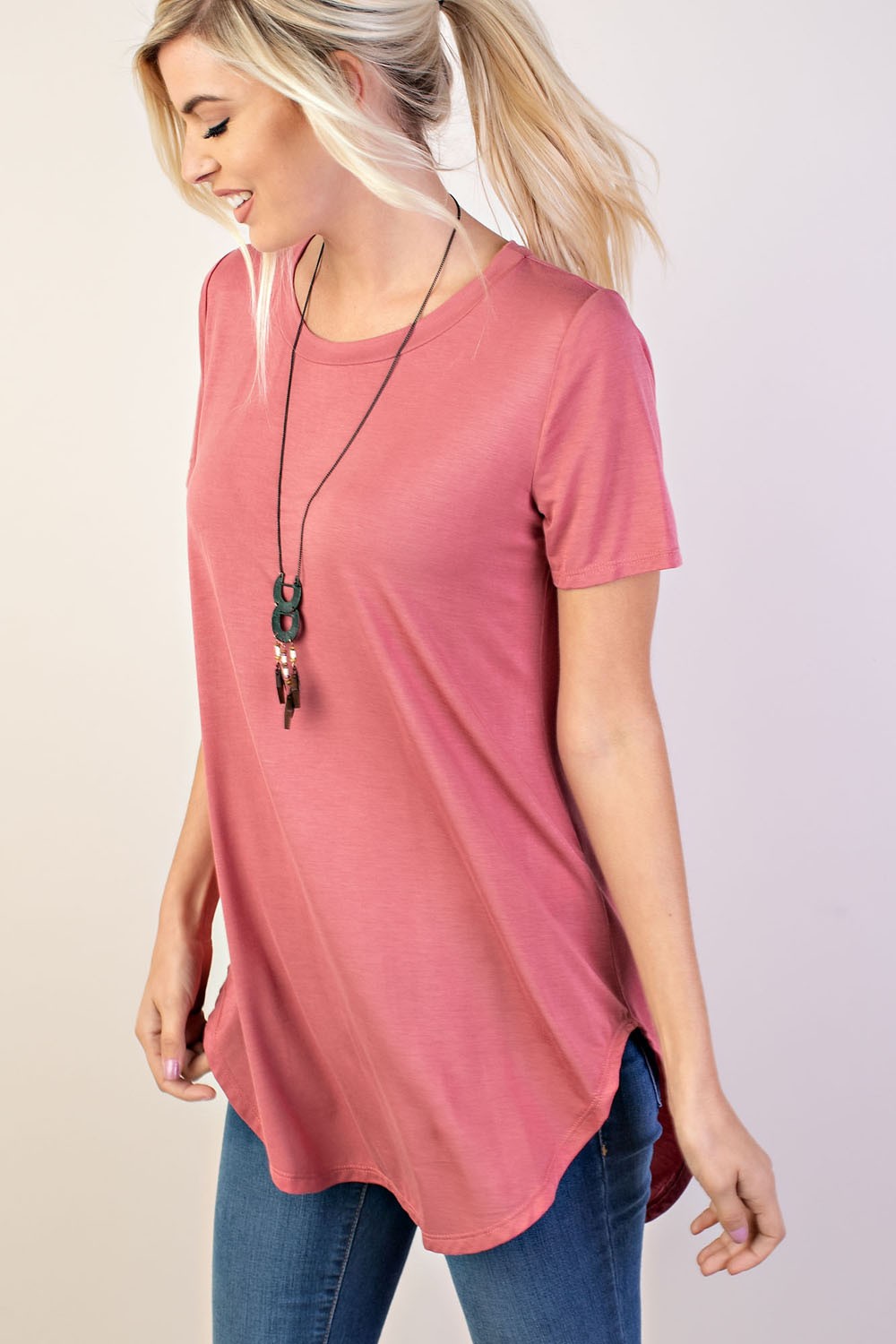 Women's Plus size super soft Maternity & Post Natal High-Low Coral T-shirt