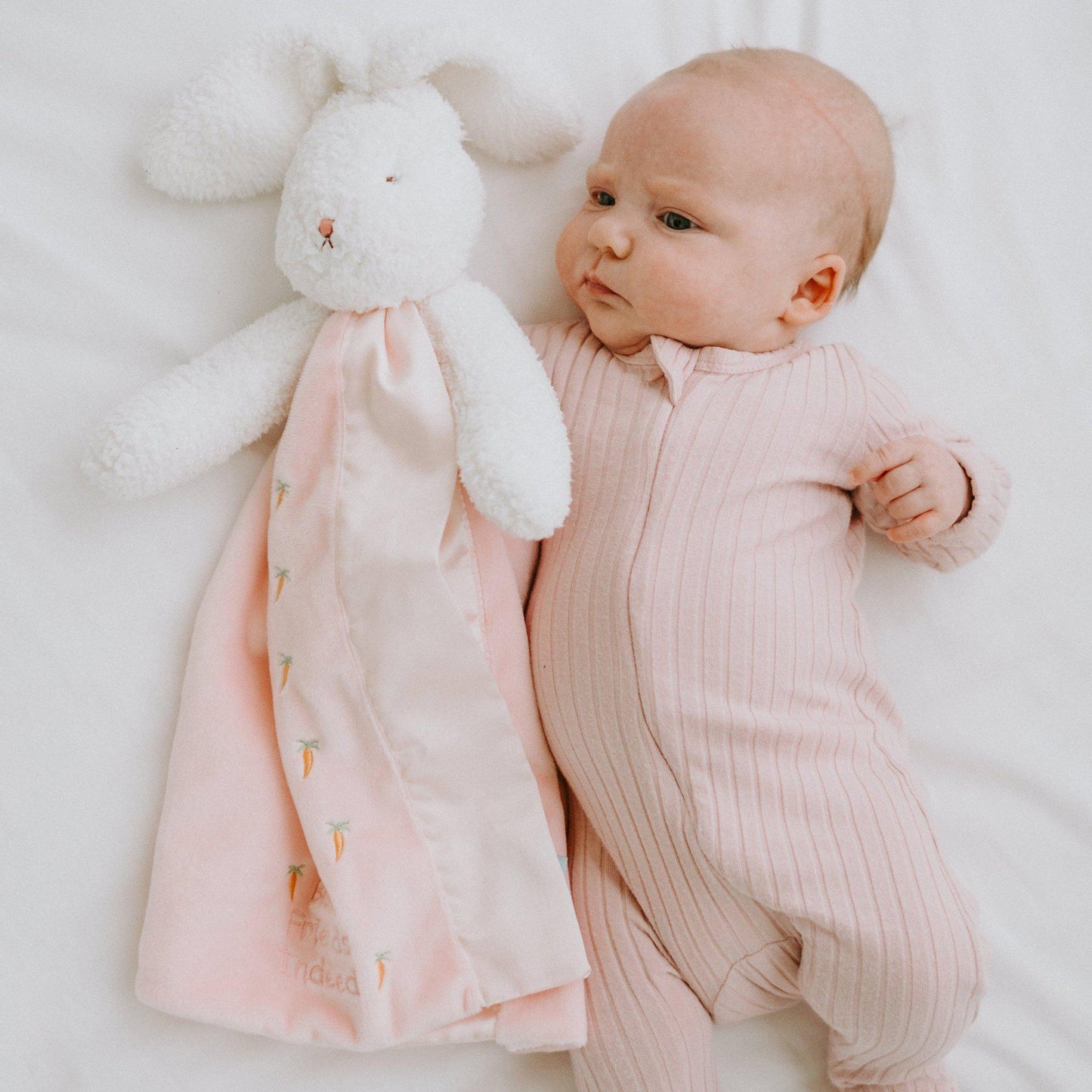 Baby's pink bunny lovey blanket - Blossom Buddy blanket - Bunnies by the Bay