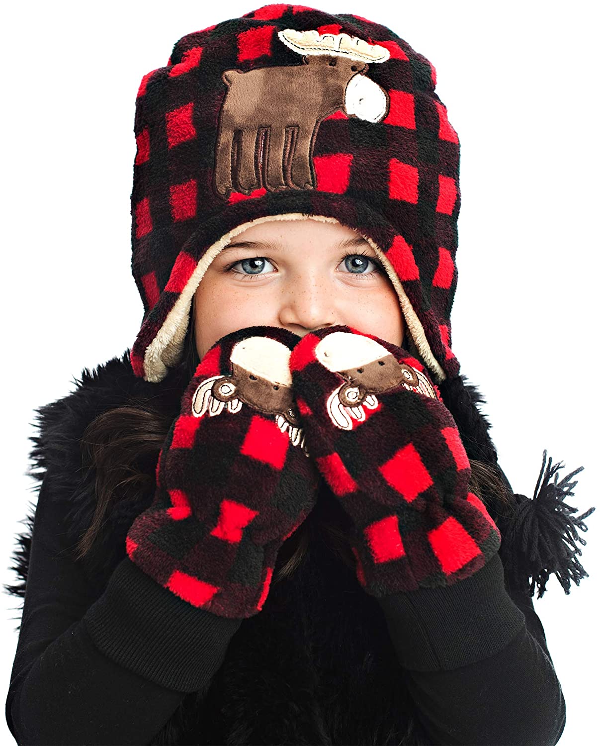 Kid's reversible cottage check hat in pink cottage check or red cottage check size 1-4 years