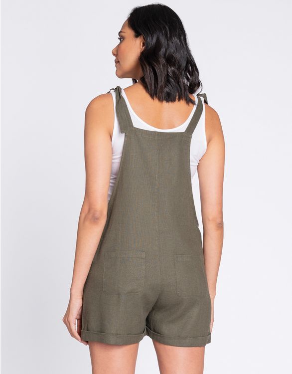 Women's Khaki Linen Maternity & Nursing shorts Romper with adjustable straps - Seraphine