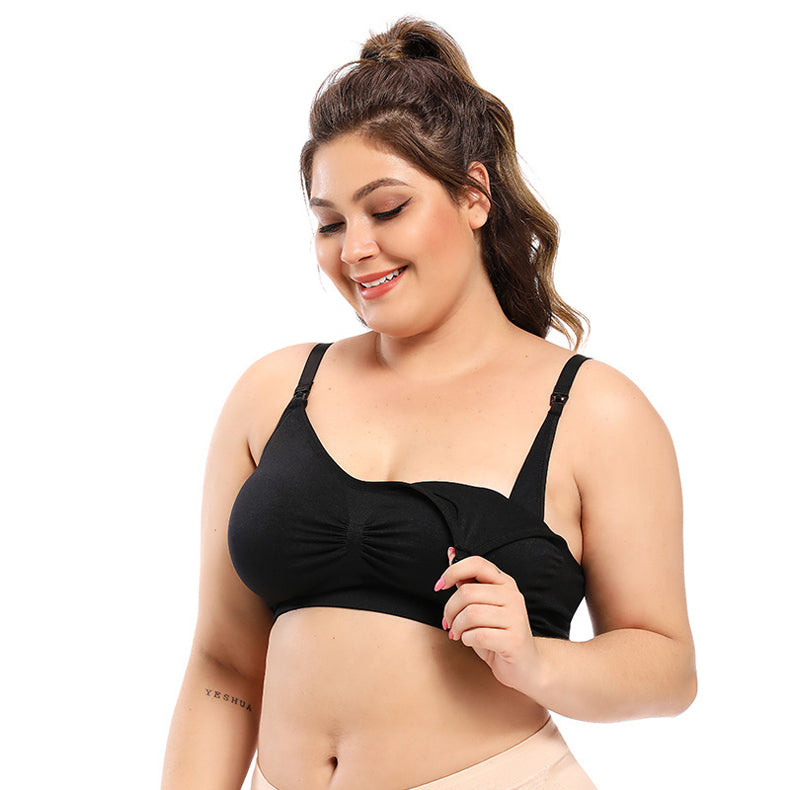 Women's plus size cotton/spandex maternity & nursing bra in black or white