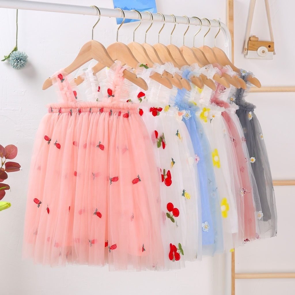 Little girl flowy chiffon Daisy embroidered lined tutu dress in Coral - kids clothing