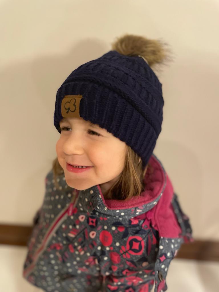 Kids Unisex pom pom knitted winter hat in 4 colors