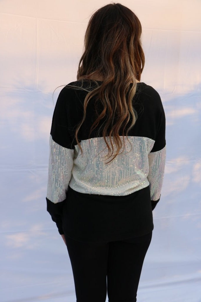 Women's black long sleeve soft v neck maternity & post natal top with sequins