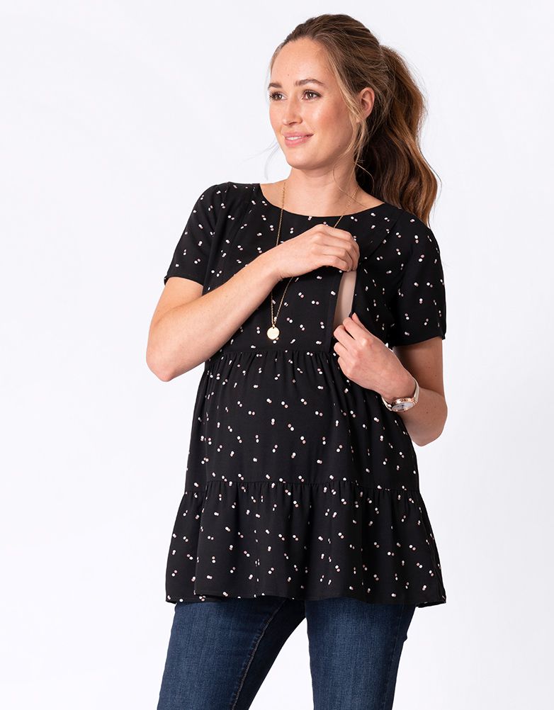 Women's black woven maternity & nursing empire T-shirt - Seraphine