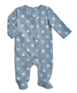 Aden and Anais Baby footed stretch cotton muslin Pajama - In turquoise stripe, faded navy blue X's, blue diamond print or pink small floral vine print