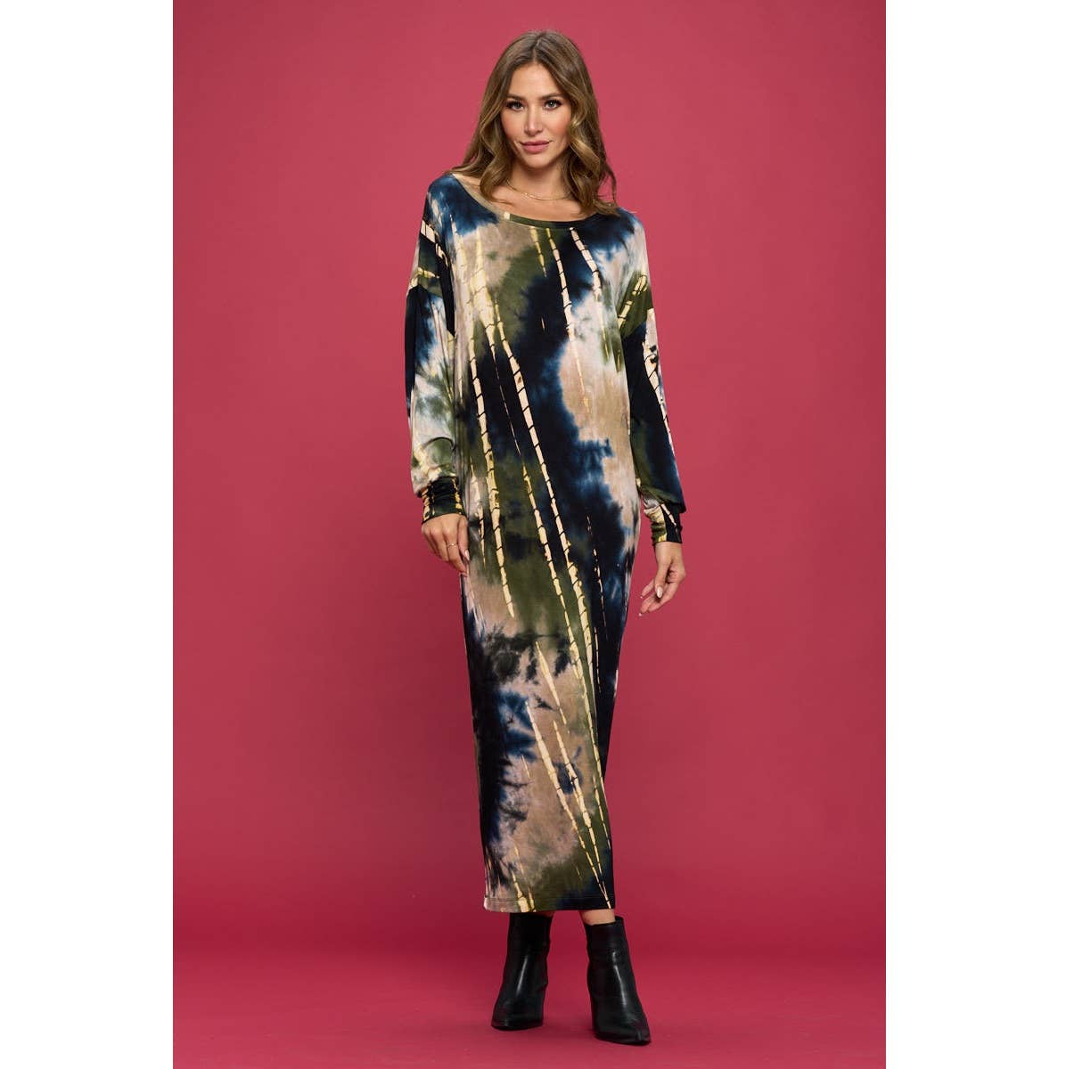 Women's maternity & Post natal black tie dye long sleeve maxi dress