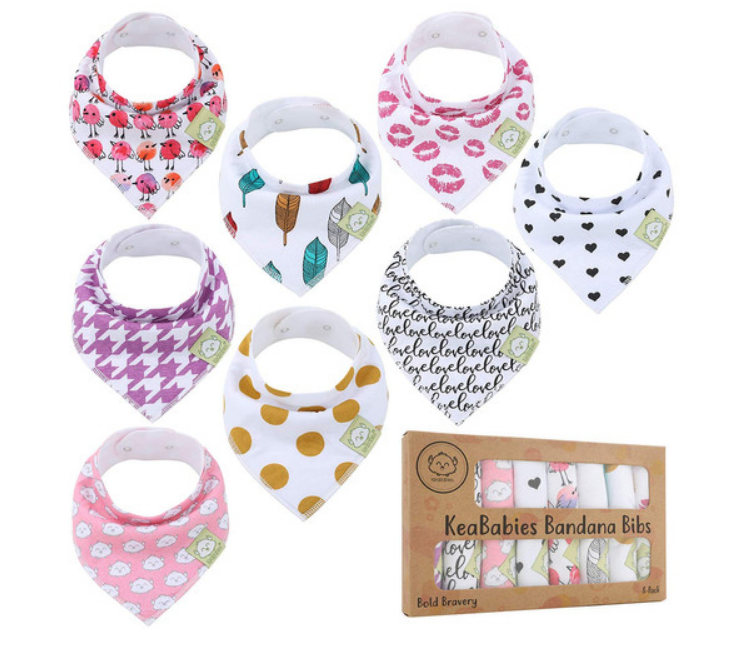 Baby's bandana drool bib 8 Pack - choice of black or pink color pack - KeaBabies