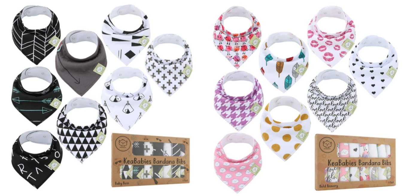 Baby's bandana drool bib 8 Pack - choice of black or pink color pack - KeaBabies