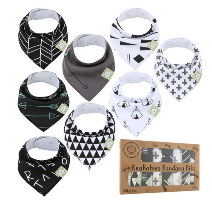 Baby's bandana drool bib 8 Pack - choice of black or pink color pack - KeaBabies