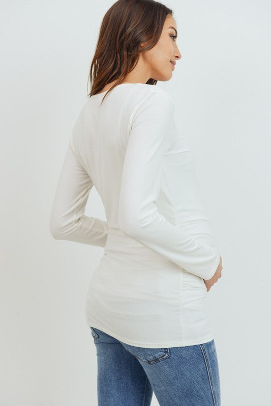Women's White Basic V neck long sleeve soft maternity top