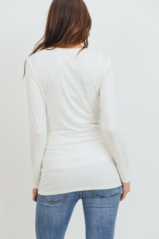 Women's White Basic V neck long sleeve soft maternity top