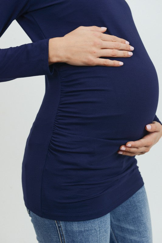 Women's Navy Basic round neck long sleeve soft maternity top
