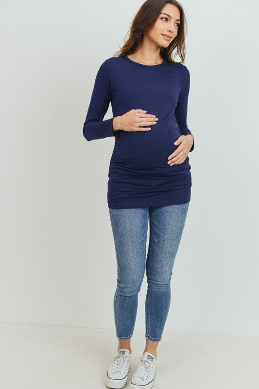 Women's Navy Basic round neck long sleeve soft maternity top