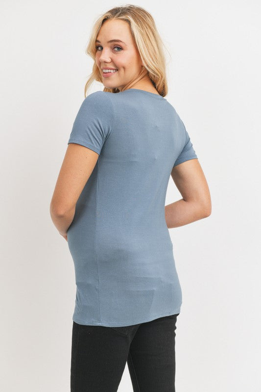 Women's super soft modal maternity & postnatal short sleeve T-shirt in black, sea blue or ivory