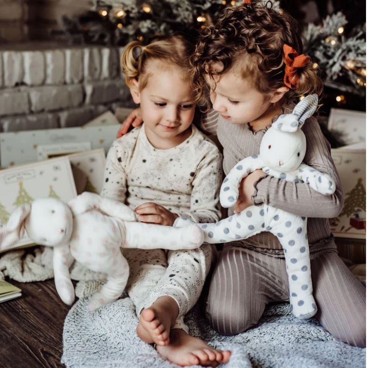 Bunnies by the bay plush white and grey dot bunny with removable face mask - Big Bloom Bunny with face mask