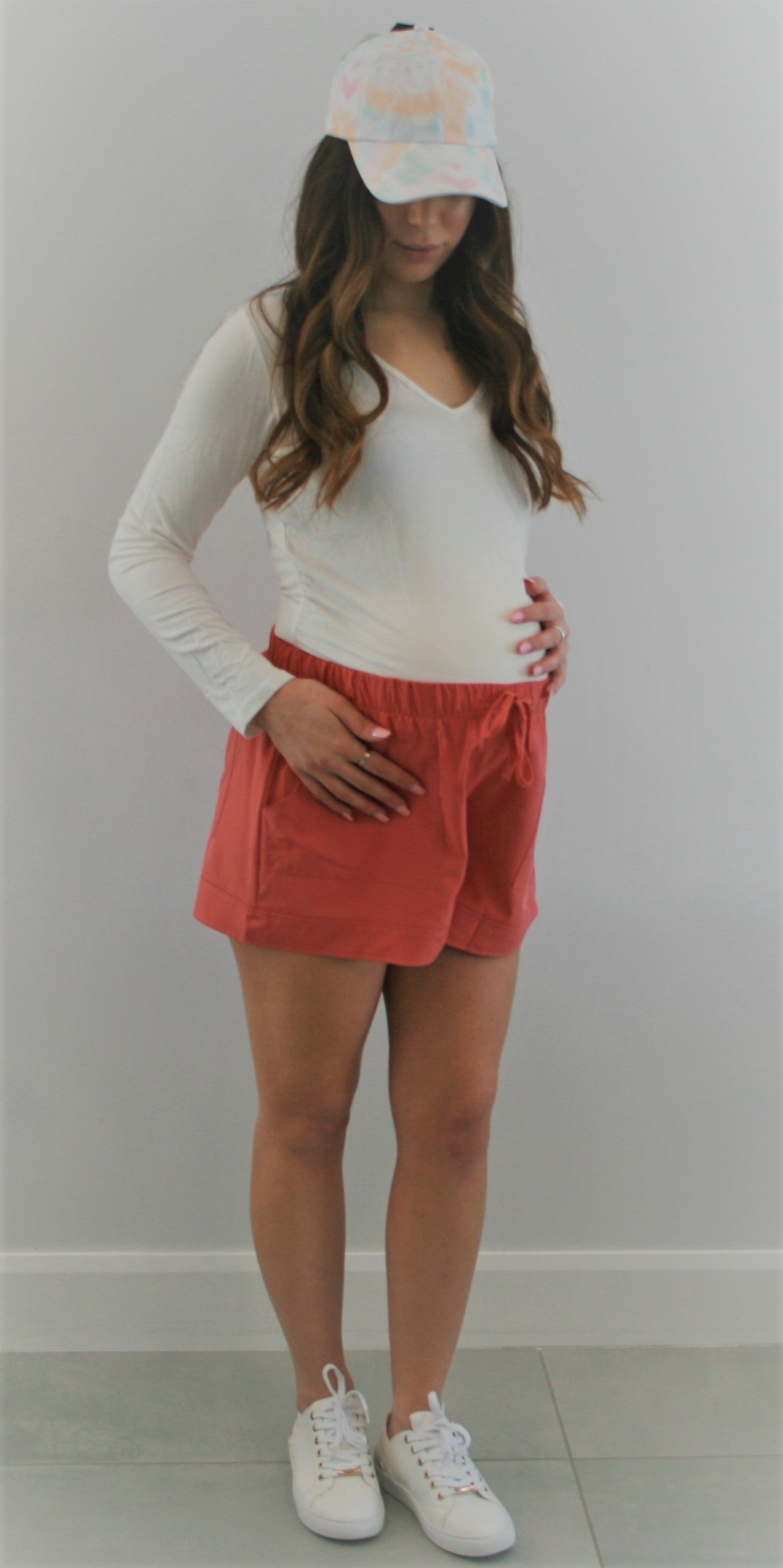Women's light weight Coral Maternity adjustable Drawstring maternity flowy shorts