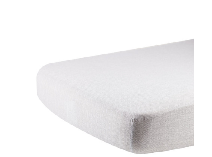 Baby's Natural cotton muslin crib sheet in white with blue and grey elephants, dark grey, herringbone light grey or white and black crosses