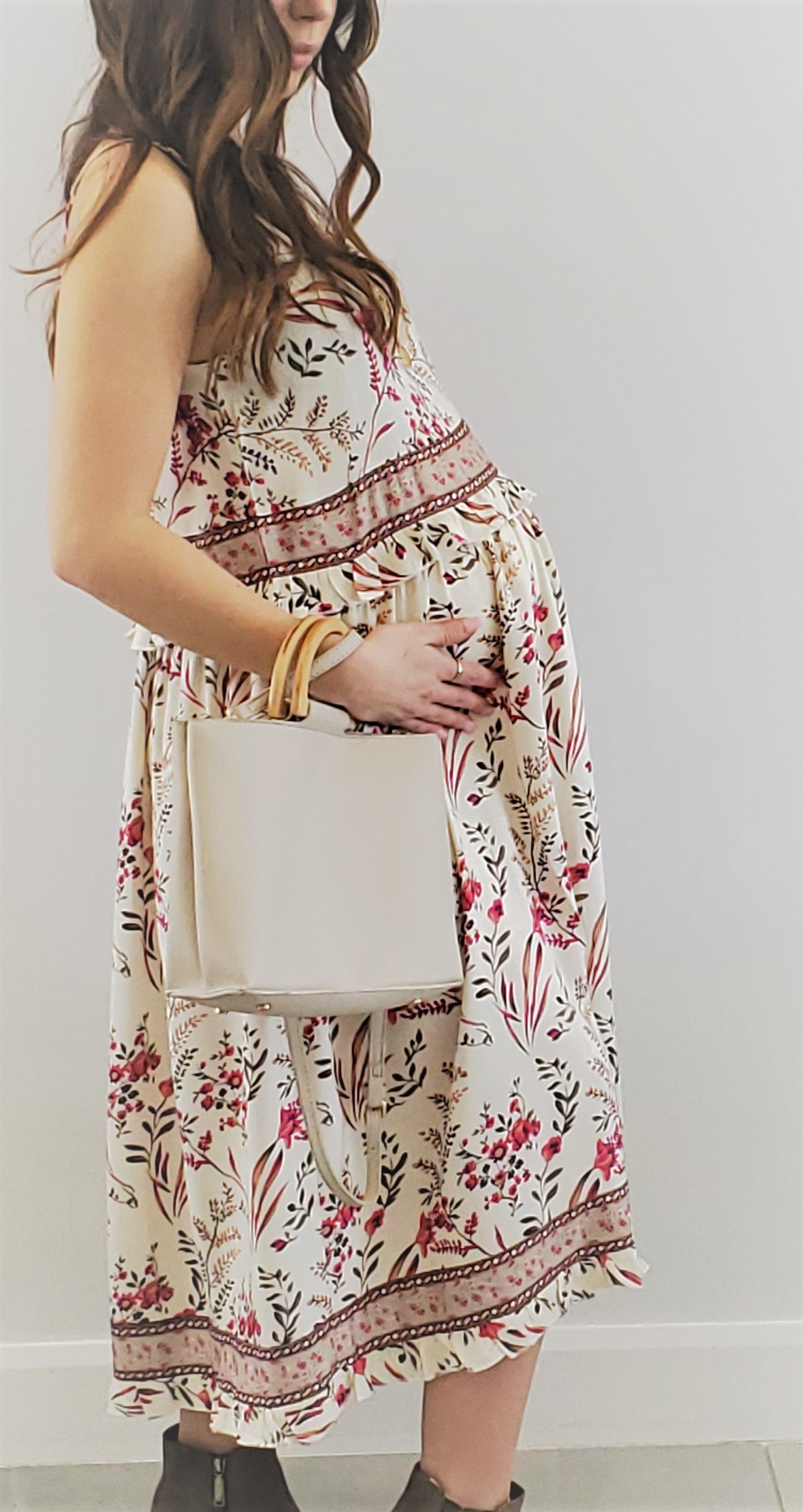 Women's Maternity & Post Natal Cream ditsy floral midi dress