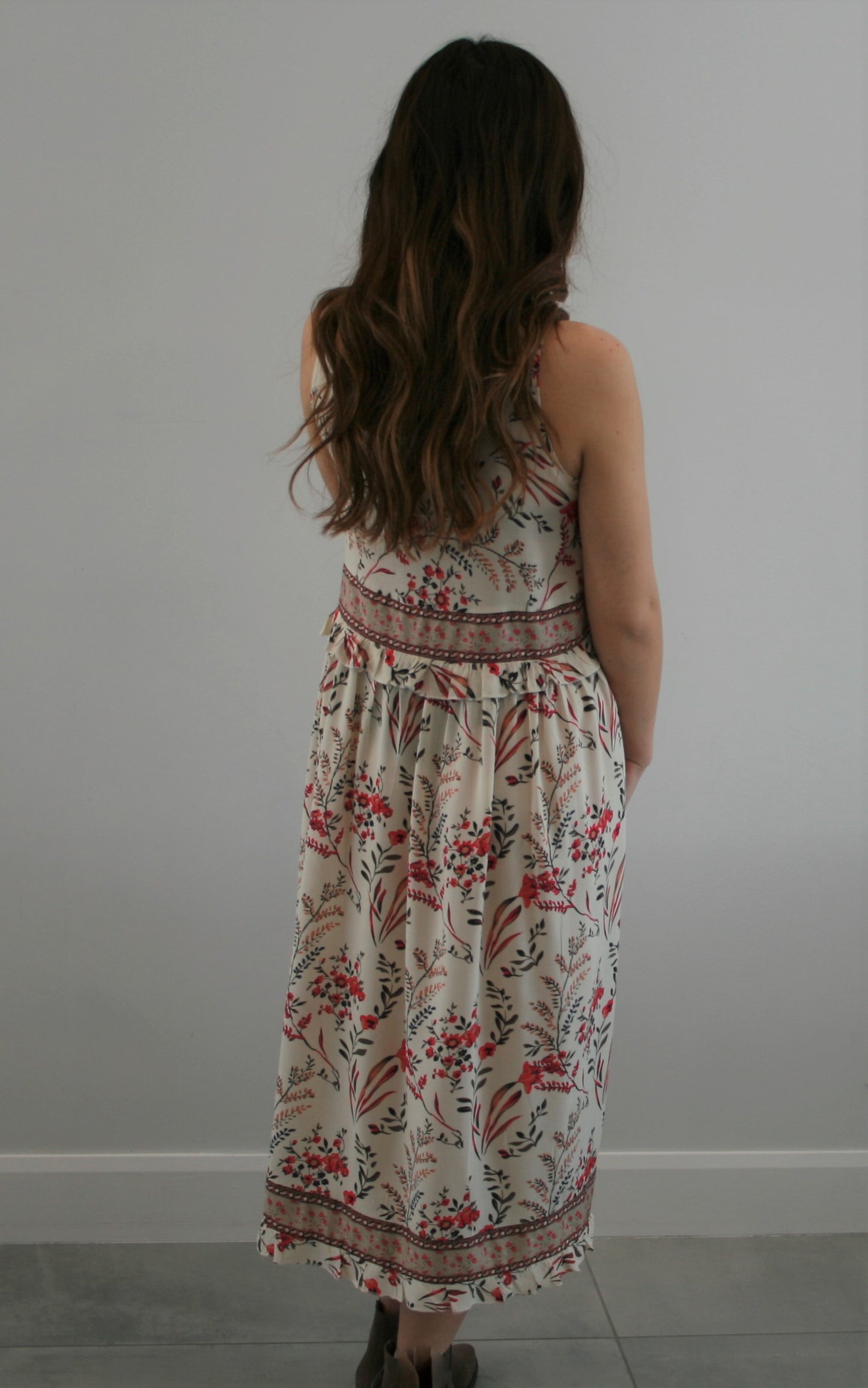 Women's Maternity & Post Natal Cream ditsy floral midi dress