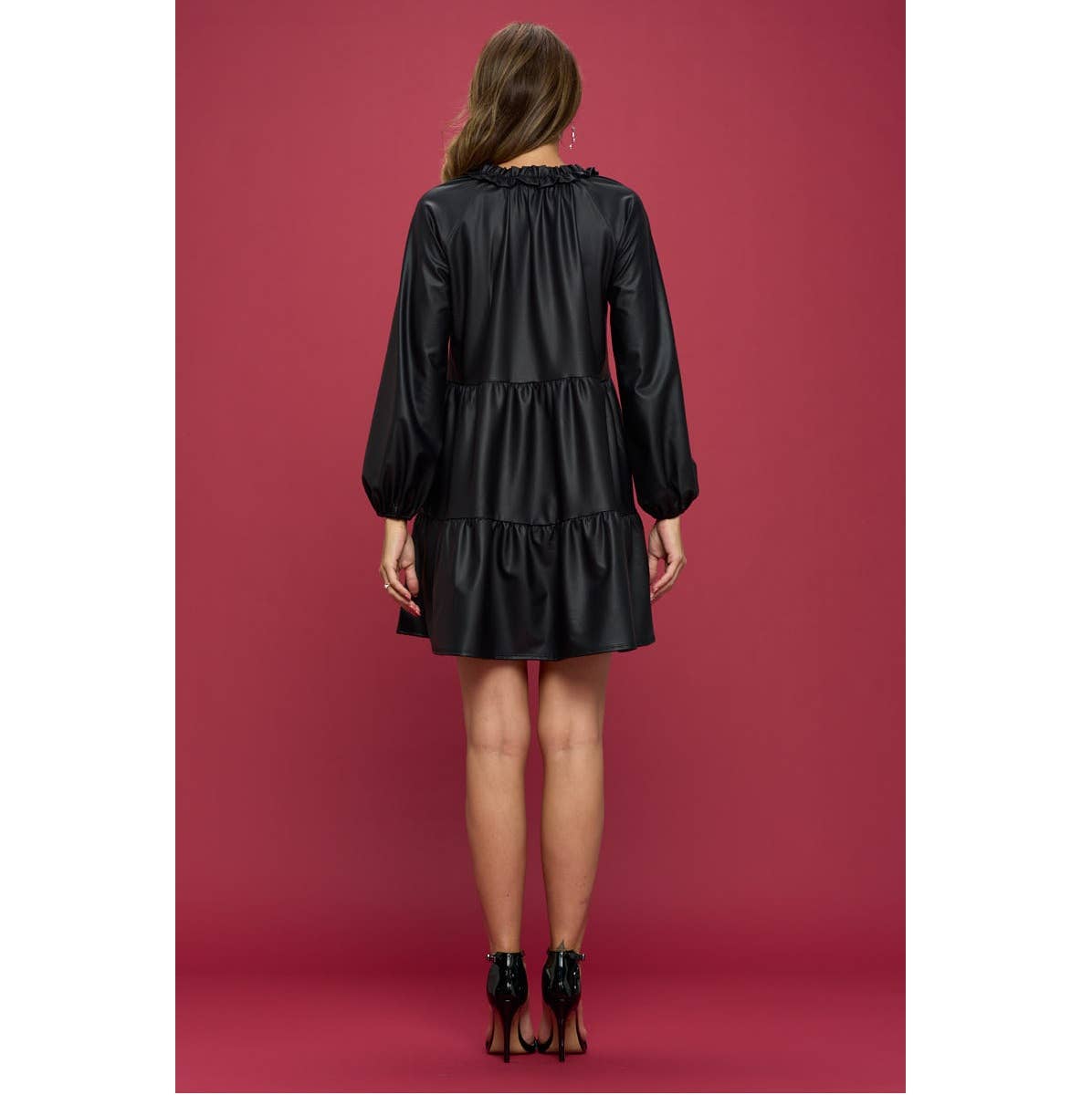 Women's maternity & Post natal tiered black faux leather dress