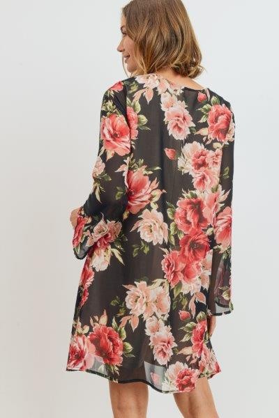 Women's Bell sleeve V neck maternity & Post natal dark floral swing dress