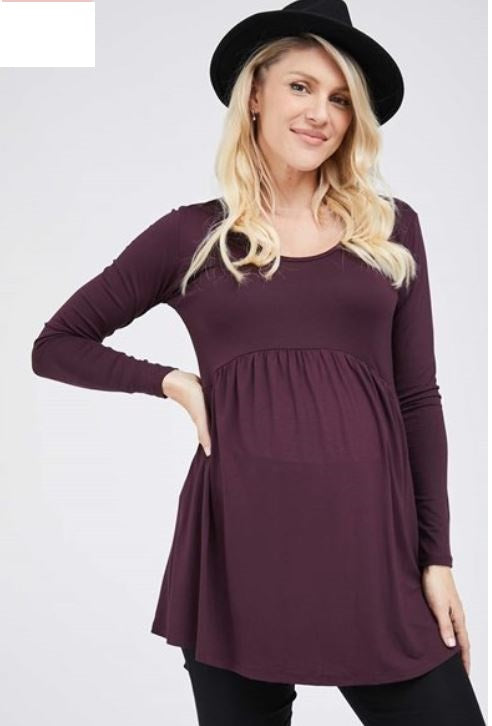Women's Bordo long sleeve flowy empire waist Maternity & Post Natal top