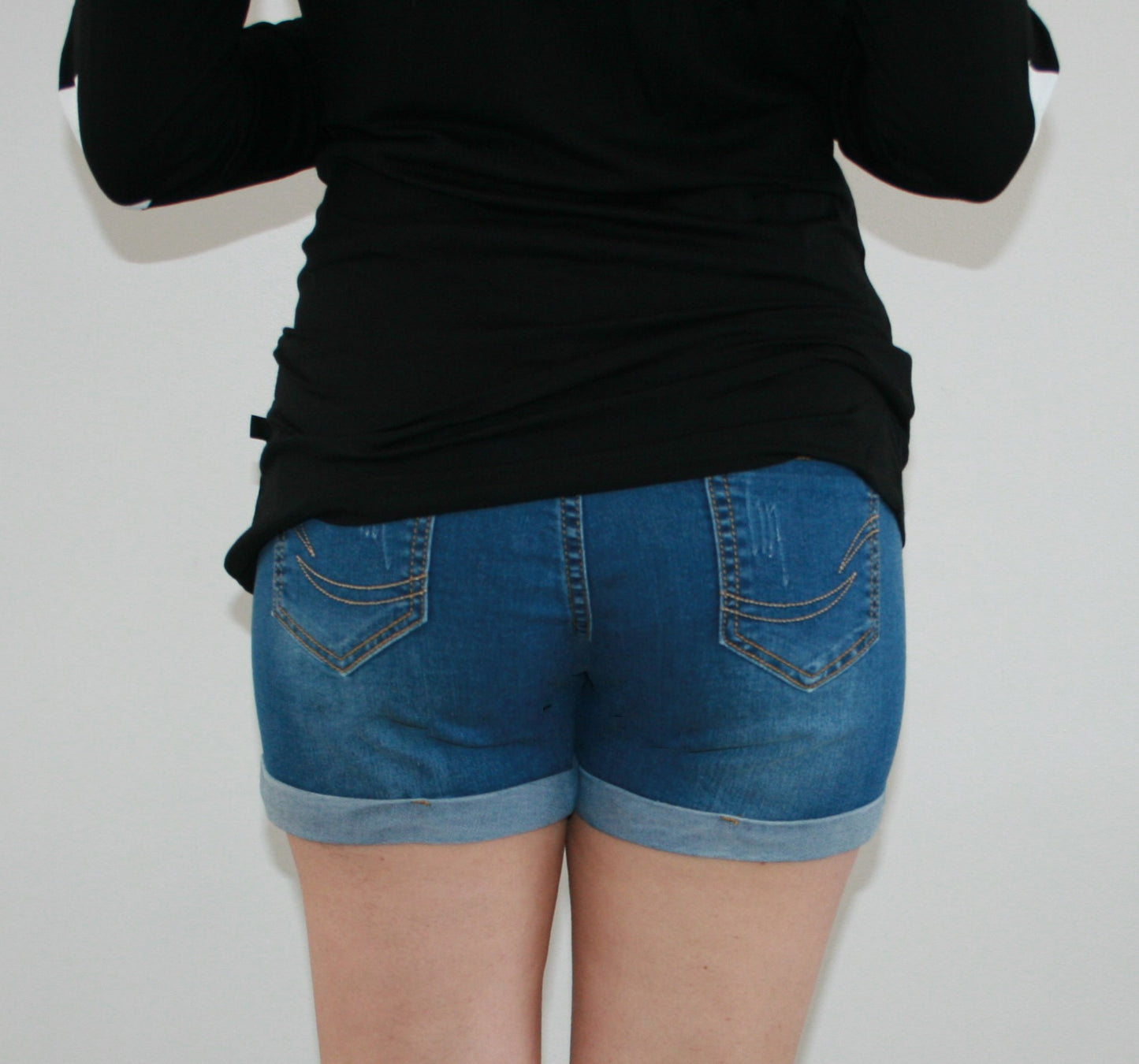Women's Cuffed Over the bump maternity blue denim shorts