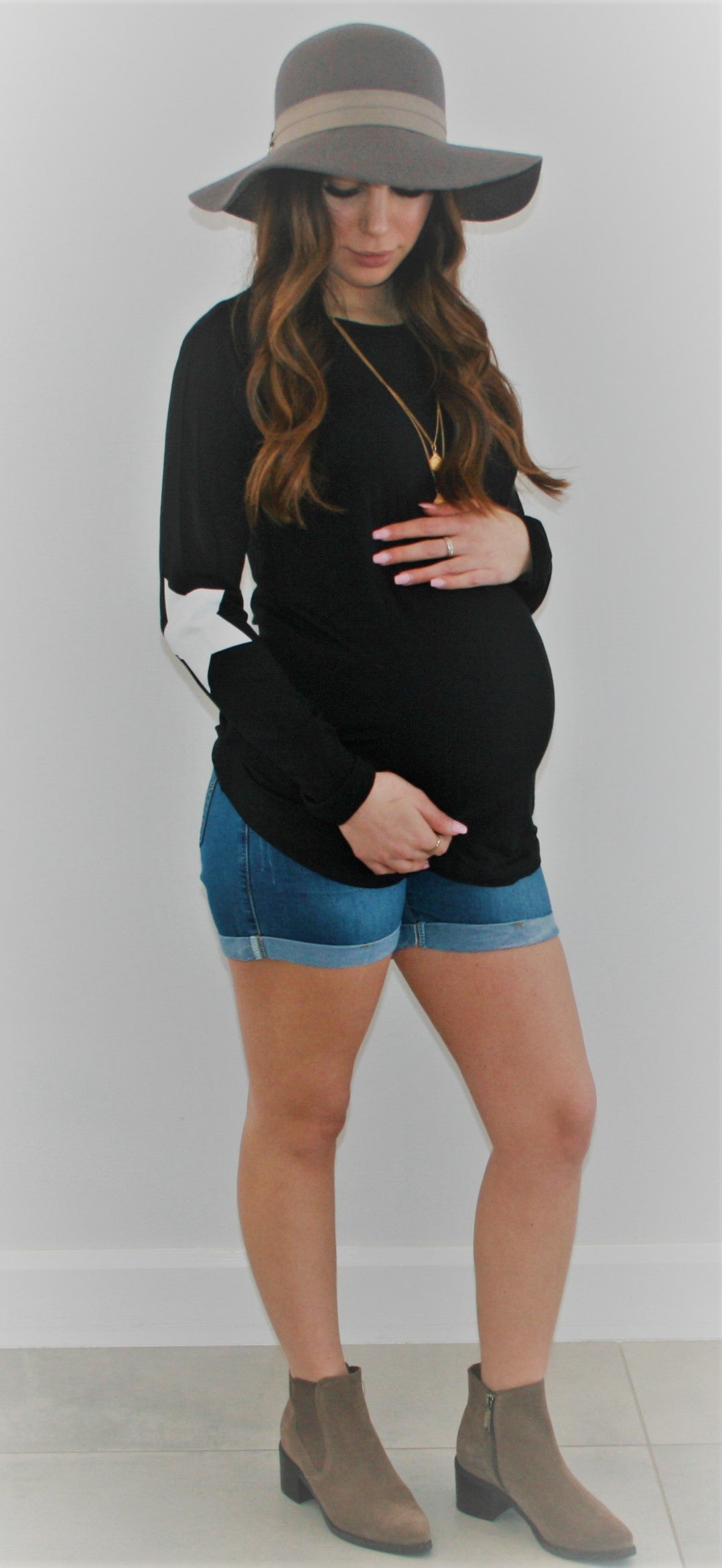 Women's Cuffed Over the bump maternity blue denim shorts