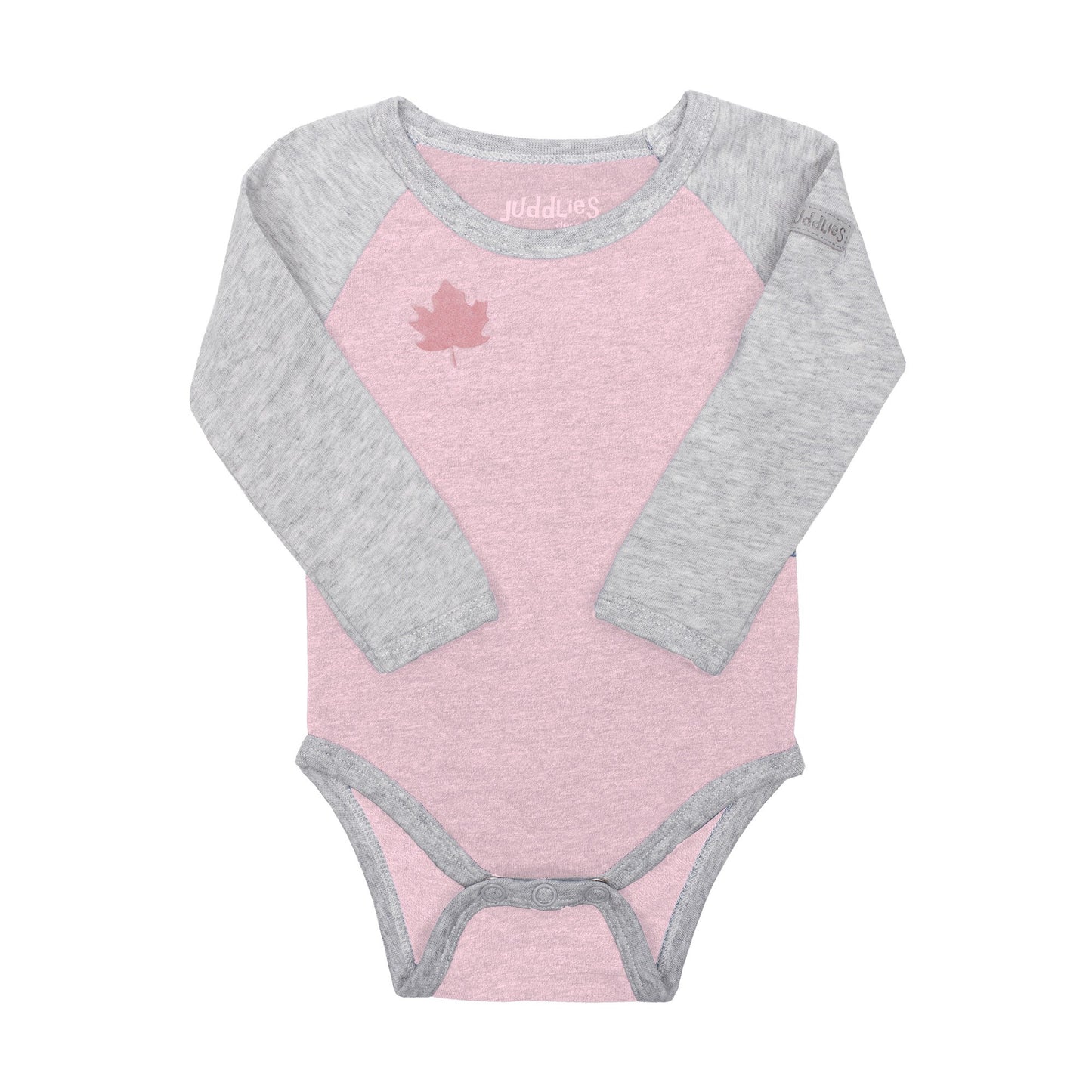 Baby Long Sleeve Onesie in dogwood pink in organic Raglan cotton
