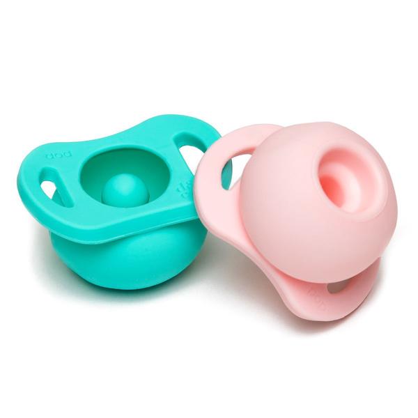 Baby's "The pop" pacifier 2 pack by Doddle & co. As seen on shark tank - pacifier automaticaly closes when dropped in Blush & Teal