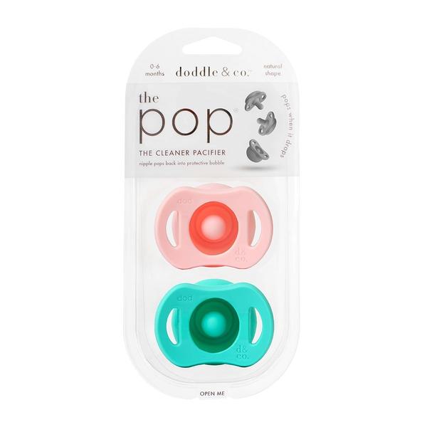 Baby's "The pop" pacifier 2 pack by Doddle & co. As seen on shark tank - pacifier automaticaly closes when dropped in Blush & Teal